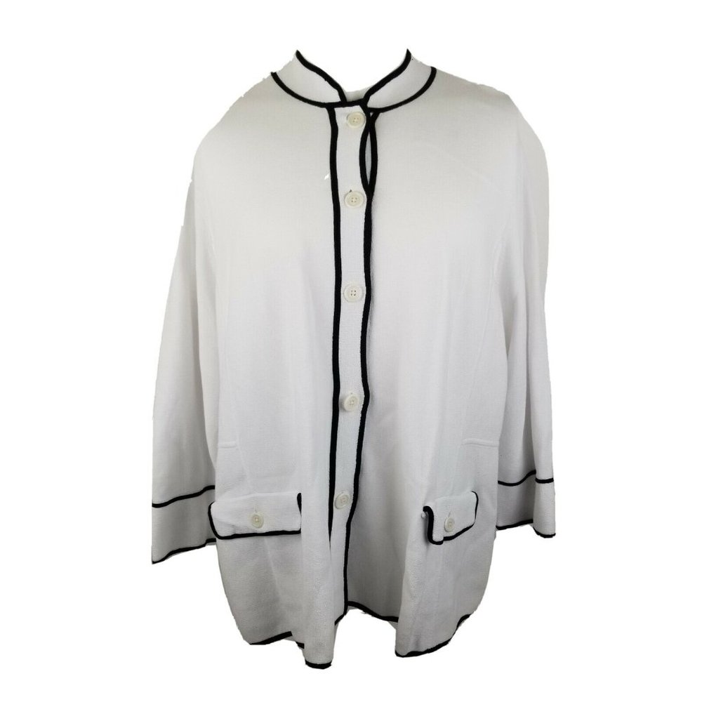 Talbots Womens 3XL White/Black Button Up Cardigan